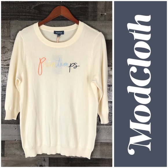 ModCloth Light Sweater “Printemps” 3/4 Sleeves - Picture 2 of 8